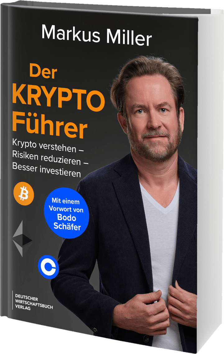 Buchcover „Der Krypto-Führer“ von Markus Miller – Krypto verstehen, Risiken reduzieren, besser investieren, mit einem Vorwort von Bodo Schäfer